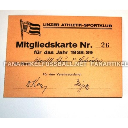 Mitgliedskarte LASK Linz, 1938/1939