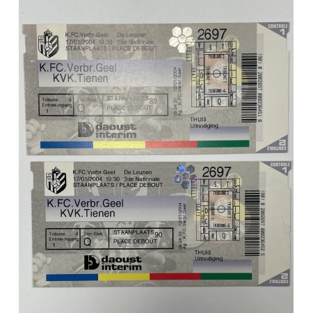 2x Ticket KFC Verbroedering Geel (BEL) - KVK Tienen (BEL), 2004