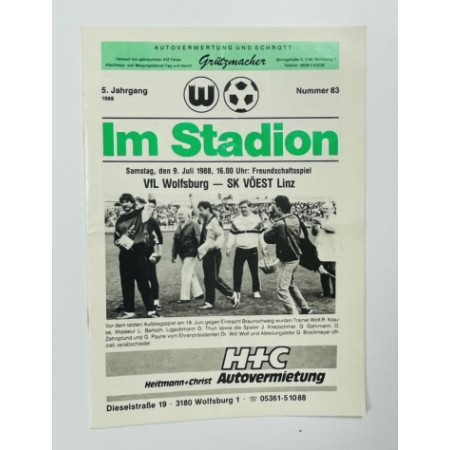 Programm VFL Wolfsburg (GER) - SK Vöest Linz (AUT), 1988