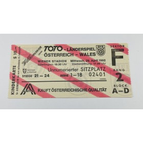 Ticket Österreich - Wales, 1992