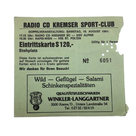 Ticket Kremser SC - DSV Alpine Leoben & Rapid Wien - VSE St. Pölten, 1991