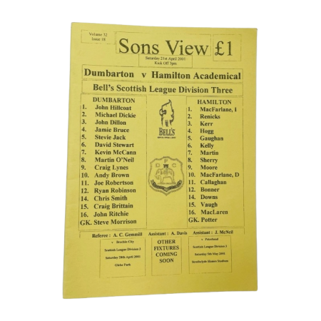 Programm Dumbarton - Hamilton Academical (SCO), 2001