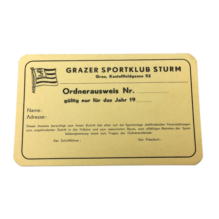 Blanko Ordnerausweis Raika Sturm Graz