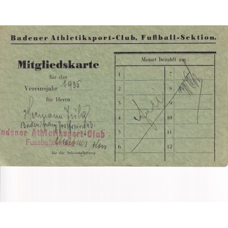 Mitgliedskarte von 1935, Badener Athletik-Club (AUT)
