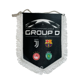 Wimpel Juventus Turin, FC Barcelona, Olympiakos Piräus, Sporting Lissabon