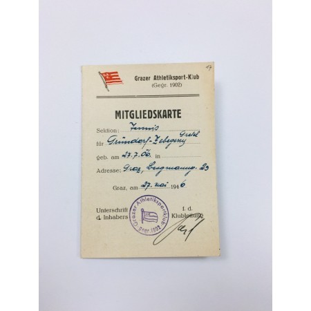 Mitgliedskarte GAK, 1946 (AUT)