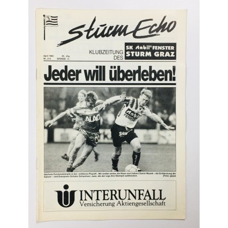 Vereinsmagazin Sturm Graz Echo, Nr. 214 von 1992