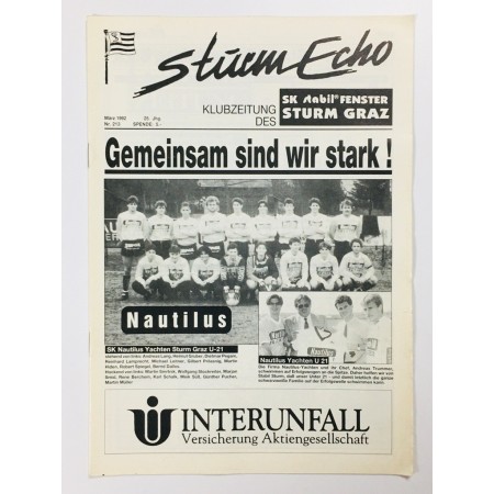 Vereinsmagazin Sturm Graz Echo, Nr. 213 von 1992