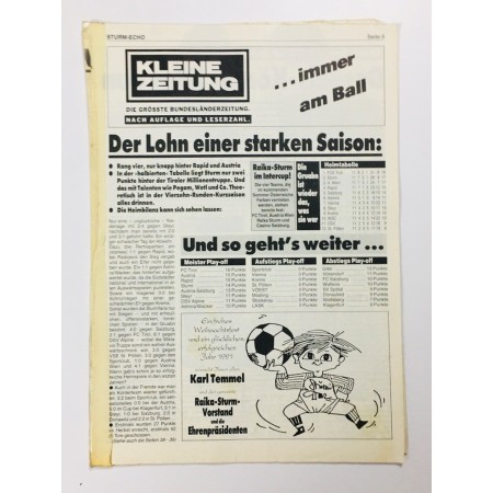 Vereinsmagazin Sturm Graz Echo,  von 1990/1991