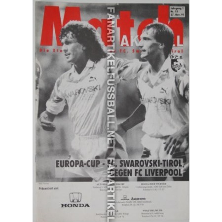 Museum Programm FC Tirol - Liverpool, 1991