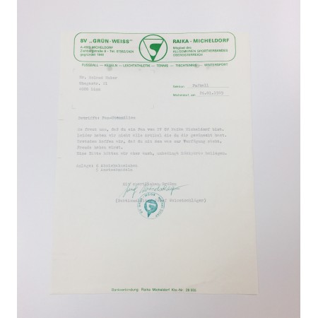 Brief/Korrespondenz SV Grün-Weiss Micheldorf, 1989 (AUT)