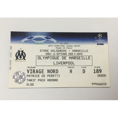 Ticket Olympique Marseille - Liverpool FC, 2008