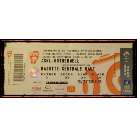 2x Tickets AS Nancy-Lorraine - Motherwell FC, 2008