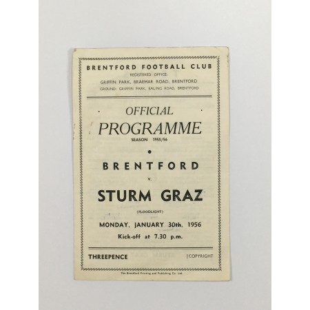 Programm FC Brentford (ENG) - Sturm Graz (AUT), 1956