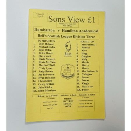 Programm Dumbarton - Hamilton Academical (SCO), 2001