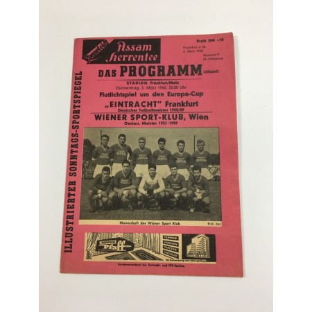 Programm Eintracht Frankfurt (GER) - Wiener Sportclub, WSC (AUT), 1960