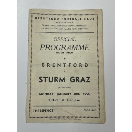 Programm FC Brentford (ENG) - Sturm Graz (AUT), 1956