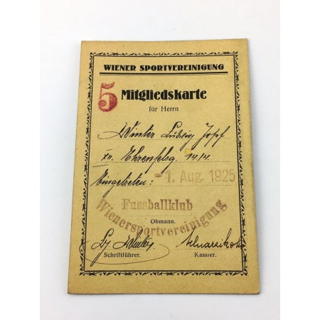 Museum Mitgliedskarte Wiener Sportvereinigung 1925