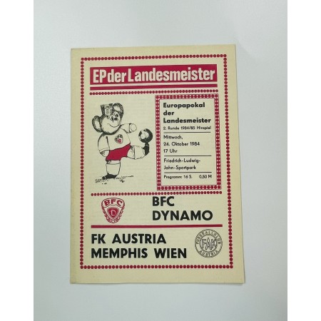 Programm BFC Dynamo Berlin (GER) - Austria Wien, 1984