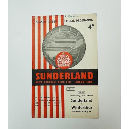 Programm Sunderland (ENG) - Winterthur (SUI), 1959